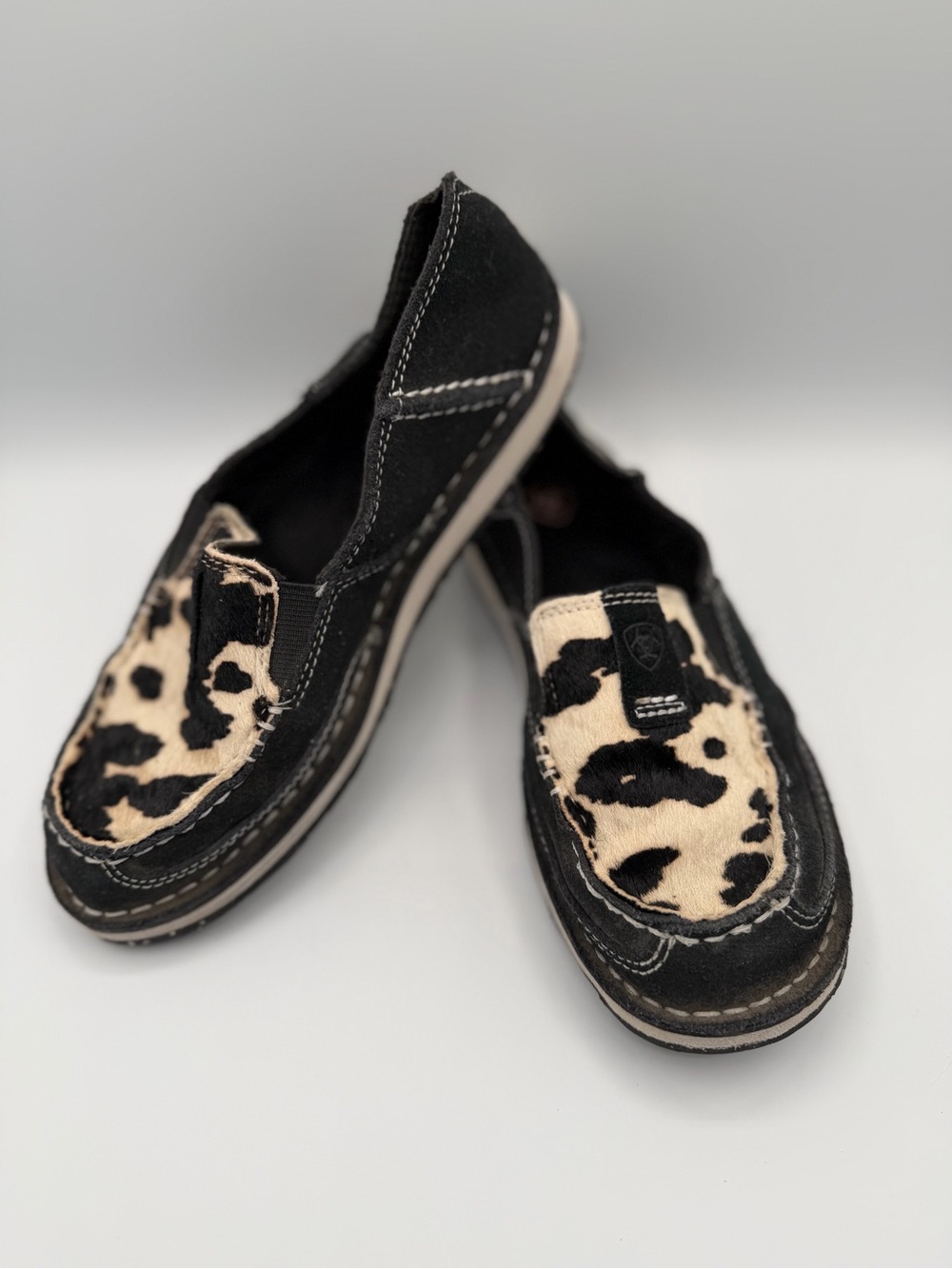 Ariat Black Slip-On Mules with Leopard Haircalf Accent